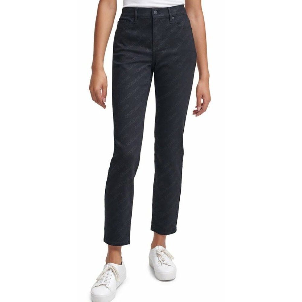 Calvin Klein Ankle Jean Jeggings Juniors' 29‎ Black Stretchy Mid Rise Logo NEW